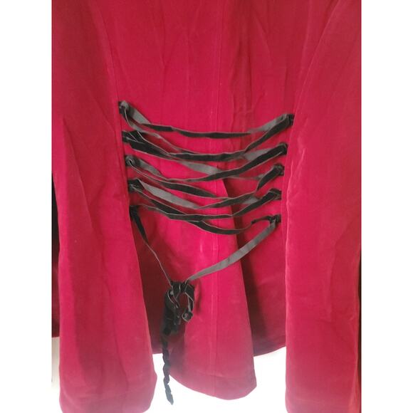 Punk Rave Gothic Jacket Womens 3XL Red Black Velvet Steampunk Victorian Vampire - Picture 8 of 13